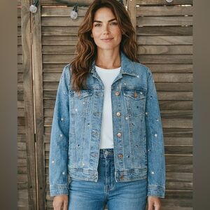 Universal Thread Light Blue Embroidered Daisy Denim Jacket